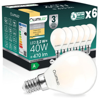 6x LED žárovka E14 kapka P45 2,2W 470lm = 40W 2700K teplá bílá 360° Filament energetická třída A LUMILED