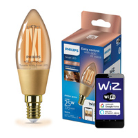 LED žárovka E14 C35 4,9W = 25W Filament Amber SMART WiFi Philips WiZ