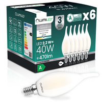 6x LED žárovka E14 svíčka BA35 2,2W 470lm = 40W 4000K neutrální bílá 360° vlákno energetická třída A SVÍTÍCÍ
