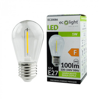 LED žárovka Edison S14 E27 1W 100lm 2700K Warm FILAMENT Ecolight