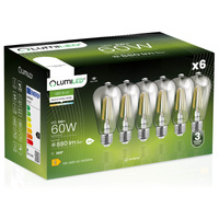 6x Žárovka LED Edison ST64, E27 8W = 60W 880lm 4000K neutrální bílá 360° Filament LUMILED