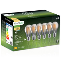 6x LED žárovka E27 A60 6W = 50W 660lm 2200K Warm 360° DIMMION FILAMENT LUMILED