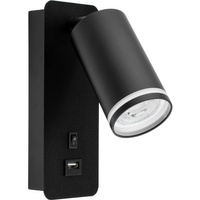 Nástěnné svítidlo GU10 RING s USB a vypínačem. černé