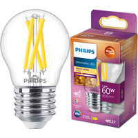 LED kulová žárovka E27 P45 5.9W = 60W 806lm 2700 Teplá bílá vlákno PHILIPS Stmívatelné