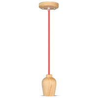 Závěsné svítidlo E27 Dřevěné stínidlo s červeným kabelem VT-7778 V-TAC