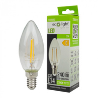 LED žárovka svíčka B35 E14 2W 240lm 2700K teplá bílá FILAMENT Ecolight