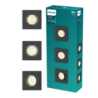 3x LED GU10 zapuštěná pod omítku hliníkový čtverec černý Peridot Philips