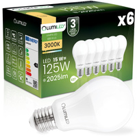 6x LED žárovka E27 A65 15W = 125W 2025lm 3000K teplá bílá 260° LUMILED