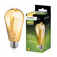 Žárovka LED E27, ST64 6W = 50W 660lm 2200K Teplá bílá 360° Filament LUMILED