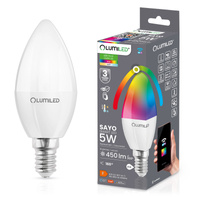Žárovka LED E14, B35 Svíčka 5W = 40W 450lm RGB Stmívatelná CCT Inteligentní TUYA WiFi SMART SAYO LUMILED