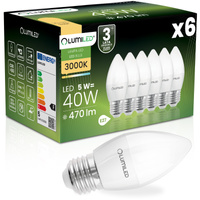 6x Žárovka LED E27, B35 5W = 40W 470lm 3000K 180° Teplá bílá LUMILED