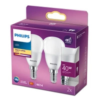 2x LED kulové žárovky E14 P45 4,9W = 40W 470lm 2700K teplá bílá PHILIPS