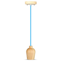 Závěsné svítidlo E27 Dřevěné stínidlo s modrým kabelem VT-7778 V-TAC