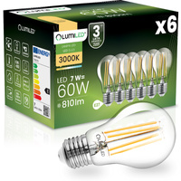 6x LED žárovka E27 A60 7W = 60W 806lm 3000K Warm 360° FILAMENT LUMILED