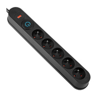 Prodlužovací kabel s přepěťovou ochranou 5M 5GN černý Napájecí lišta + vypínač