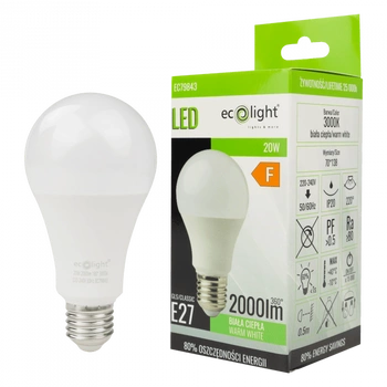 LED žárovka A60 E27 20W 1800lm 3000K Warm Ecolight