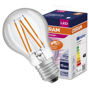 LED žárovka 7,3W E27 2700K 806lm teplý senzor se soumrakovým senzorem