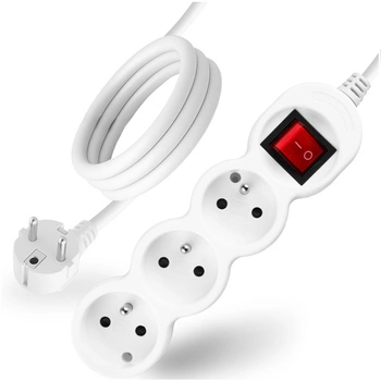 Síťový prodlužovací kabel s uzemněním 3 zásuvky 5 m vypínač bílý kabel Lendo Lumiled