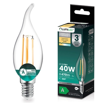 LED žárovka E14 svíčka BA35 2,2W 470lm = 40W 2700K teplá bílá 360° Filament energetická třída A LUMILED
