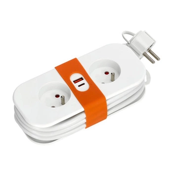 FlowFlexer Orange 2x230V + USB-A/USB-C 16A 3680W 1,4m prodlužovací kabel s uzemněním Kobi 