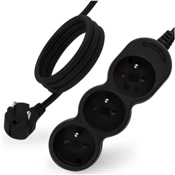 Síťový prodlužovací kabel s uzemněním 3 zásuvky 5m černý kabel Lendo Lumiled