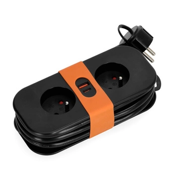 FlowFlexer Orange 2x230V + USB-A/USB-C 16A 3680W 1,4m prodlužovací kabel s uzemněním Kobi 