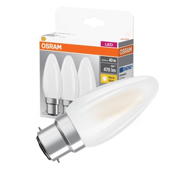 3x LED žárovka B35 Candle B22d 4W = 40W 470lm 2700K Warm 300° BASE Osram