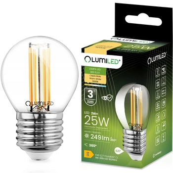 LED žárovka E27 P40 Filament 2W = 25W 249lm 3000K Warm 360° LUMILED