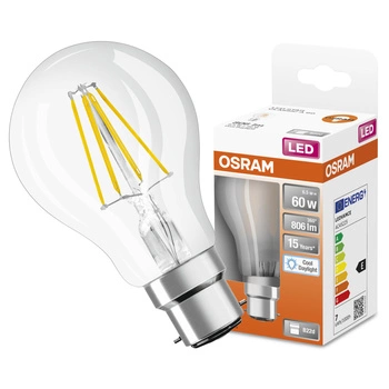 LED žárovka A60 B22d 6,5W = 60W 806lm 6500K Cold 300° Retrofit Filament CLASSIC Osram