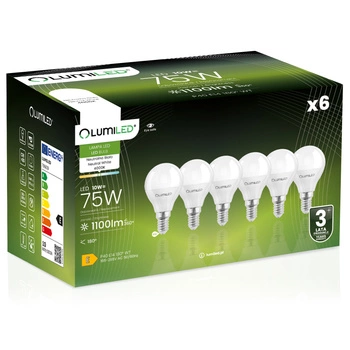 6x LED žárovka E14 Bulb 10W = 75W 1100lm 4000K Neutrální barva CCD 180° LUMILED