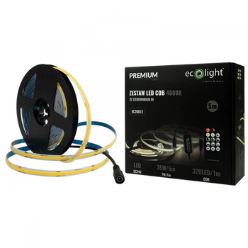 LED pásek COB 7W/m 630lm/m 320LED/m 24V 4000K neutrální bílá IP20 naviják 5m + napájecí zdroj + dálkové ovládání Ecolight