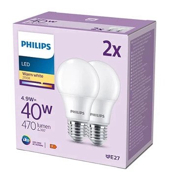 Sada 2x LED žárovka E27 A60 4,9W = 40W 470lm 2700K Warm 180° PHILIPS