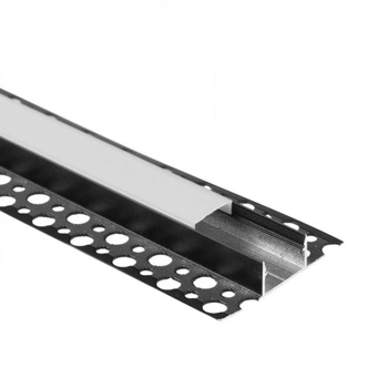 Hliníkový LED profil pro sádrokarton REGIPS široký pod dlažbu černý 2m s mléčným stínítkem pro LED pásky + koncovky GNS Ecolight series
