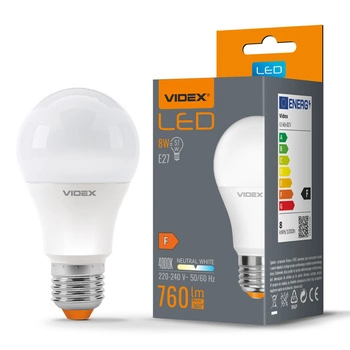 LED žárovka E27 A60 8W = 57W 760lm 4000K neutrální bílá 240° Videx