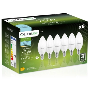 6x LED žárovka E14 Candle B35 10W = 75W 1100lm 6500K Cold 180° LUMILED