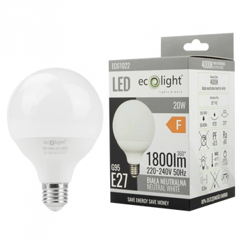 LED žárovka Sphere G95 E27 20W 1800lm 4000K Neutral Ecolight