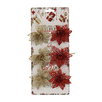 Vánoční ozdoba Poinsettie ČERVENÁ/ZLATÁ Sada 6 ks
