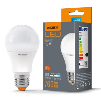 LED žárovka E27 A60 8W 760lm 3000k Warm VIDEX
