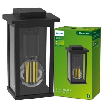 MIRTH E27 IP44 Lucerna černá PHILIPS LED fasádní nástěnné svítidlo
