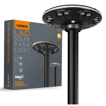 LED pouliční solární zahradní lampa s čidlem pohybu 15W 1400lm 3000K-5000K CCT černá VL-GLSO-1254-S Videx