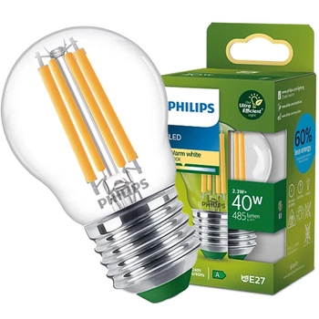 LED žárovka kulová E27 210lm/W P45 2,3W = 40W 485lm 2700K teplé vlákno PHILIPS Ultra Efficient