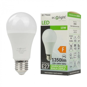 LED žárovka A60 E27 15W 1350lm 3000K teplá bílá Ecolight