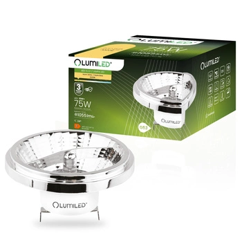 LED žárovka G53 AR111 10W = 75W 1055lm 3000K Warm 24° 12V AC/DC Silver LUMILED