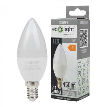 LED žárovka Candle B37 E14 5W 450lm 4000K Neutral Ecolight