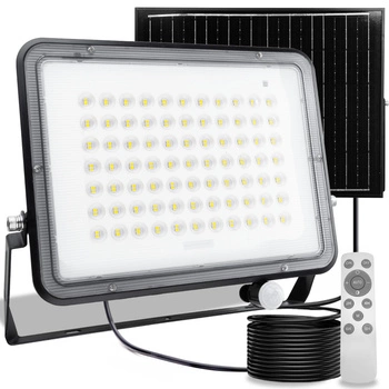 Solární halogenový reflektor LED 300W Zahradní lampa 4000K IP65 PIR senzor pohybu + dálkové ovládání FULGOR LUMILED