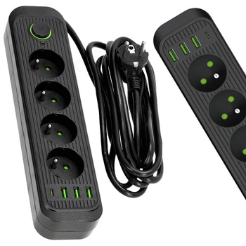 Prodlužovací kabel CONNECTO 4x230V 3m 4GN Zemní jistič 4xUSB černý Kobi