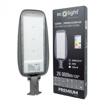 LED pouliční osvětlení 200W 26000lm 4000K neutrální IP65 130lm/W PREMIUM Ecolight