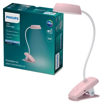 DONUTCLIP LED stolní lampa 3W 4000K stmívatelná USB růžová se svorkou PHILIPS