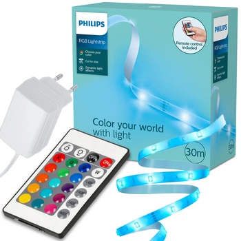 LED pásek RGB 30 m stmívatelný Vícebarevné dálkové ovládání Philips