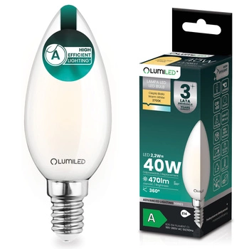 LED žárovka E14 svíčka B35 2,2W 470lm = 40W 2700K teplá bílá 360° Filament energetická třída A LUMILED